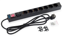 TRITON 19 distribution Panel 1U; 7 x DIN standard sockets, max. 16 A; cable 3 x 1.5 mm2, 2 m + universal plug