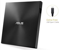 ASUS DVD ZenDrive SDRW-08U9M-U BLACK, External Slim DVD-RW, USB Type-C/Type-A, M-DISC