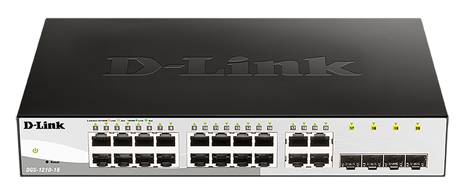 D-Link DGS-1210-16 Smart switch, 16x GbE, 4x RJ45/SFP, fanless