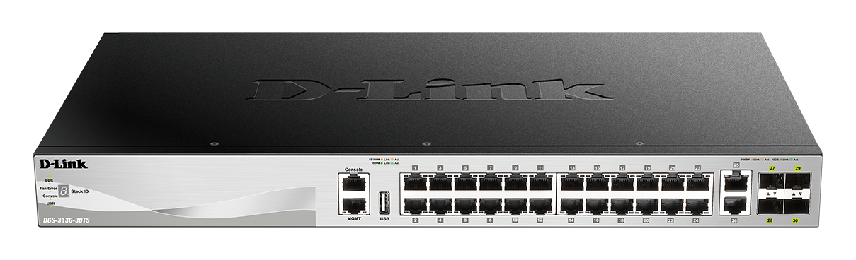 D-Link DGS-3130-30TS L3 Stackable Managed switch, 24x GbE, 2x 10G RJ-45, 4x 10G SFP+