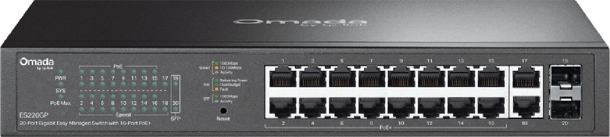 TP-Link ES220GP Omada 20-Port Gigabit Easy Managed Switch with 16-Port PoE+ 