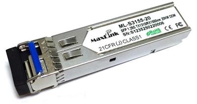 MaxLink 1.25G SFP optical module, WDM(BiDi), SM, Tx 1310/Rx1550nm, 3km, industrial -40C+85C, 1x LC konektor, DDM