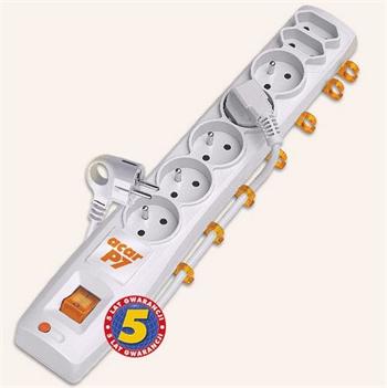 Acar P7 3m cable, 5+2 sockets, overvoltage protection, white