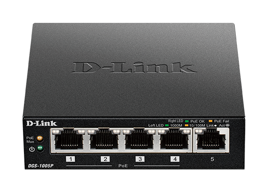 D-Link DGS-1005P 5-Port Desktop Gigabit PoE+ Switch