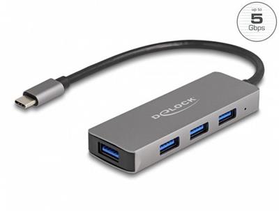 Delock 4 portový Hub USB 3.2 Gen 1 s konektorem USB Type-C™ – porty USB Typu-A na boku