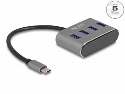 Delock 4 portový Hub USB 3.2 Gen 1 s konektorem USB Type-C™ – porty USB Typu-A nahoře