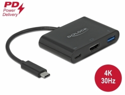 Delock Adapter USB Type-C™ to HDMI 4K, 30 Hz, with PD USB Type-A and USB Type-C™ PD