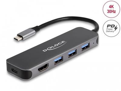 Delock 3-port USB hub and 4K HDMI output with USB Type-C™ connection and PD, 85 W