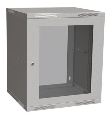 Solarix cabinet wall mount flat-pack SENSA LITE 12U 450mm, glass door, RAL 7035