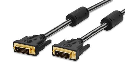 Ednet DVI connection cable, DVI(24+1), 2x ferrit M/M, 2.0m, DVI-D Dual Link, cotton, gold, bl