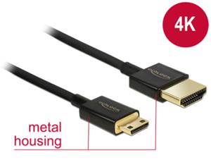 Delock High Speed HDMI Cable with Ethernet - HDMI-A male> HDMI Mini-C male 3D 4K 3 m active Slim