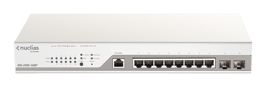 D-Link DBS-2000-10MP 10-Port Gigabit PoE+ Nuclias Smart Managed Switch including 2x SFP Ports (With