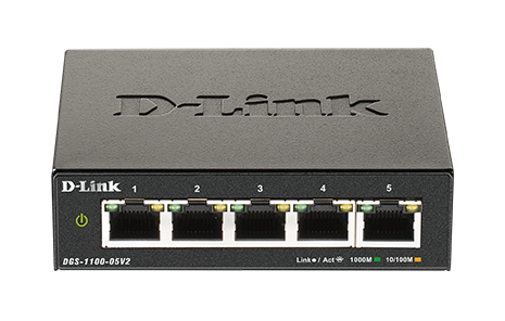 D-Link DGS-1100-05V2/E 5-Port Gigabit Smart Managed Switch- 5-Port 100BaseTX Auto-Negotiating 10/100