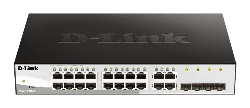 D-Link DGS-1210-20 L2/L3 Smart+ switch, 16x GbE, 4x RJ45/SFP, fanless