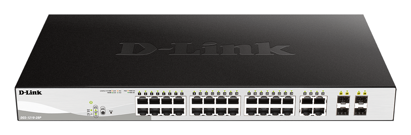 D-Link DGS-1210-28P L2/L3 Smart+ PoE switch, 24x GbE PoE+, 4x RJ45/SFP, PoE 193W