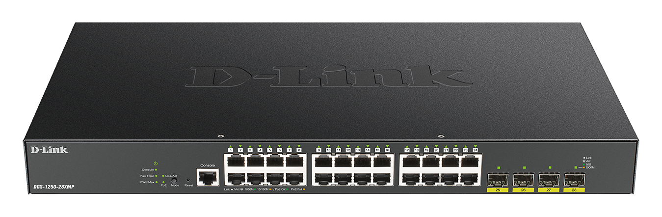 D-Link DGS-1250-28XMP Smart switch 24x Gb PoE+, 4x 1G/10G SFP+, 370W
