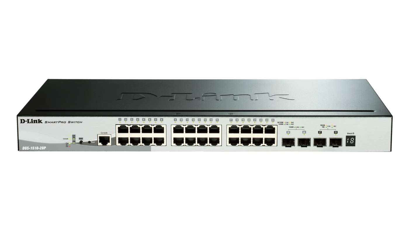 D-Link DGS-1510-28P 28-Port Gigabit Stackable SmartPro PoE Switch including 2 SFP ports and 2 x 10G