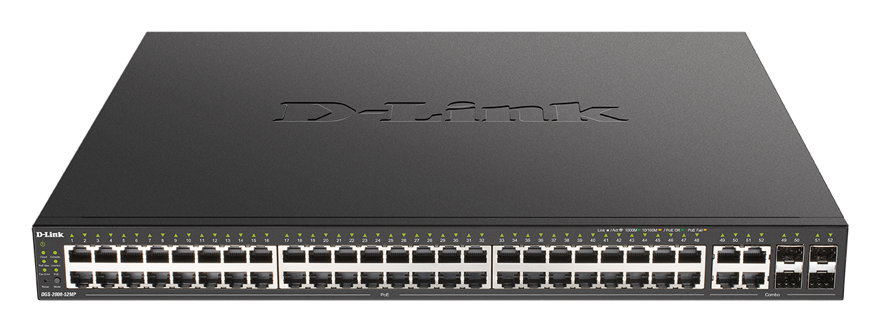D-Link DGS-2000-52MP 48-Port Gigabit PoE Managed Switch + 4 Combo 1000BaseT/SFP- Maximum PoE Budget