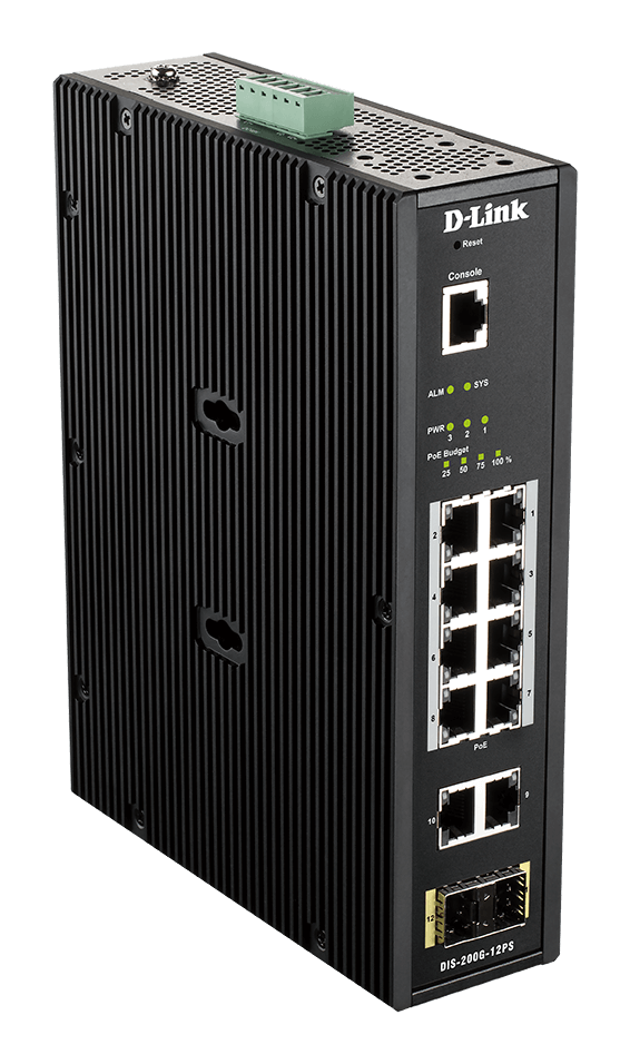 D-Link DIS-200G-12S 12 Port L2 Industrial Smart Managed Switch with 10 x 1GBaseT(X) ports & 2 x SFP