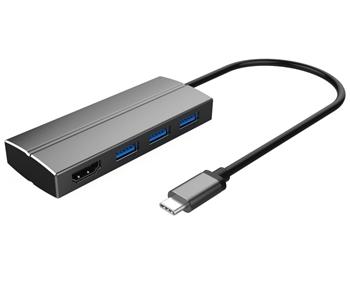 PremiumCord Adapter USB 3.1 Type-C male to HDMI female + 3x USB 3.0, aluminum