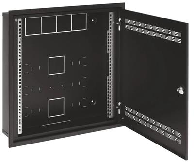 Solarix cabinet SOHO LC-18 in-wall with rails, 4U a 11U, 550x550x150mm, black, in-wall frame