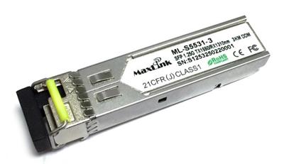 MaxLink 1.25G SFP optical module, WDM(BiDi), SM, Tx 1550/Rx1310nm, 3km, 1x LC connector, DDM