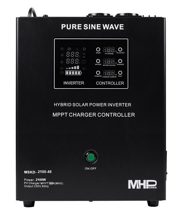 Záložní zdroj MHPower MSKD-2100-48, UPS, 2100W, čistý sinus, 48V, solární regulátor MPPT