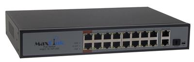 MaxLink PoE switch PSBT-19-16P-250, 18x LAN/16x PoE 250m, 1x SFP, 802.3af/at/bt, 200W