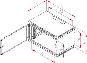 Triton Rack 19 "piece 9U / 400 mm metal door, gray