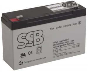 SSB AGM lead acid battery 6V 12Ah, lifetime 6-9 years, Faston 6,3mm