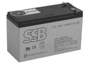 SSB AGM lead acid battery 12V 7,2Ah, lifetime 10-12 years, Faston 6,3mm
