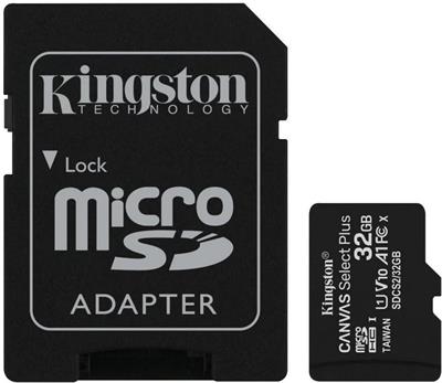 KINGSTON 32GB microSDHC CANVAS Plus Memory Card 100MB/s UHS-I + adapter
