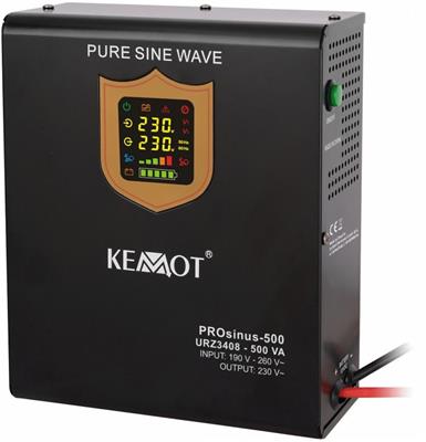 Kemot UPS 500W, 500VA, pure sine wave, 12V, black, wallmount