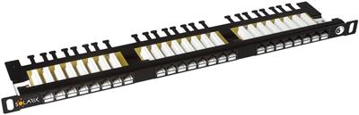 Solarix patch panel 24xRJ45 CAT6 UTP with cable managment, black, 0,5U