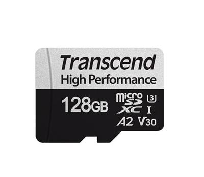 Transcend 128GB microSDXC 330S UHS-I U3 V30 A2 (Class 10) memory card (without adapter), 100MB / s R,