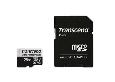 Transcend 128GB microSDXC 340S UHS-I U3 V30 A2 3D TLC (Class 10) memory card (with adapter), 160MB