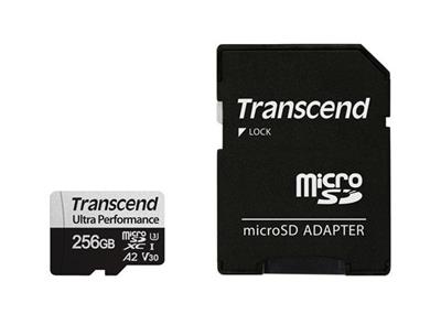 Transcend 256GB microSDXC 340S UHS-I U3 V30 A2 3D TLC (Class 10) memory card (with adapter), 160MB