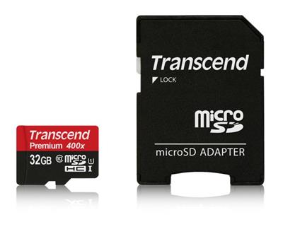 Transcend 32GB microSDHC UHS-I 400x Premium (Class 10) memory card (with adapter)