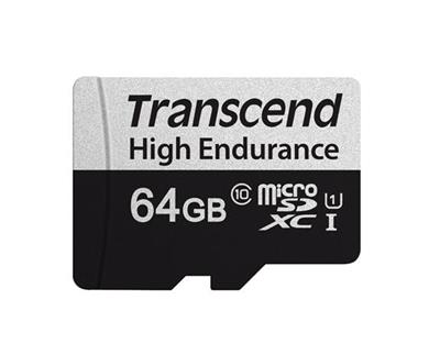 Transcend 64GB microSDXC 350V UHS-I U1 (Class 10) High Endurance memory card, 95MB / s R, 45MB / s W