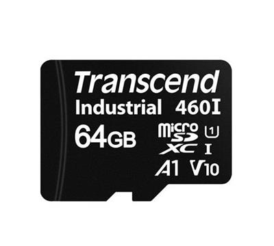 Transcend 64GB microSDXC460I UHS-I U1 V10 A1 3K P/E (3D TLC) Industrial Memory Card, 100MB/s R, 8