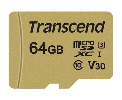 Transcend 64GB microSDXC 500S UHS-I U3 V30 (Class 10) MLC memory card (with adapter), 95MB / s R, 60