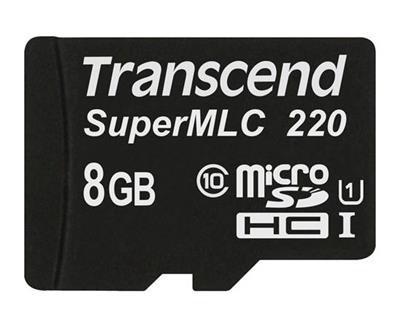 Transcend 8GB microSDHC220I UHS-I U1 (Class 10) SuperMLC industrial memory card, 81MB / s R, 46MB / s