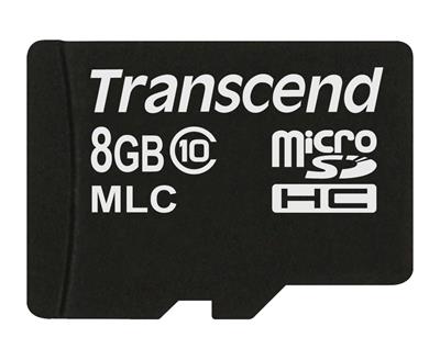 Transcend 8GB microSDHC (Class 10) MLC industrial memory card (without adapter), 20MB / s R, 16MB / s W