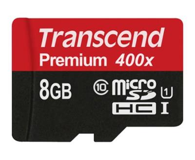 Transcend 8GB microSDHC UHS-I 400x Premium (Class 10) memory card (without adapter)