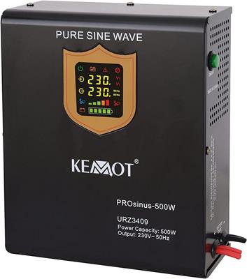 Kemot UPS 500W, 800VA, pure sine wave, 12V, black, wallmount